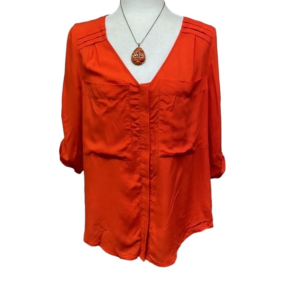 Anthropologie Edme & Esyllte Orange Red Blouse - Picture 3 of 6